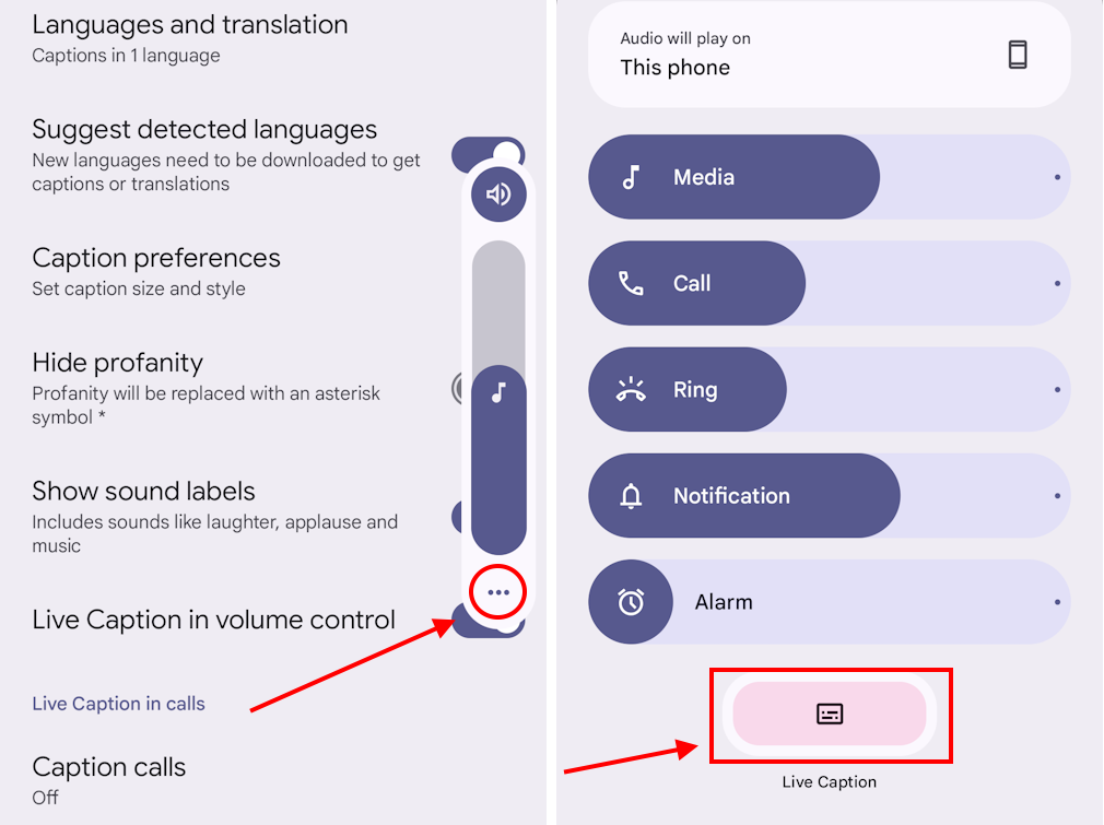 Tap the Options icon then the Live Captions button